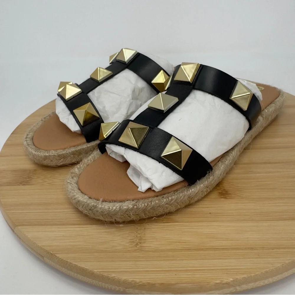 Maypol Black Leather Studded Espadrille Sandals | Size 7.5 | Made in Spain‎